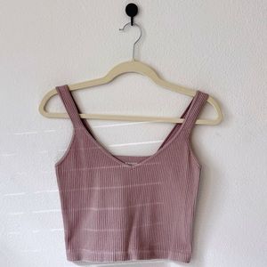 Cute light pink purple ribbed crop tank